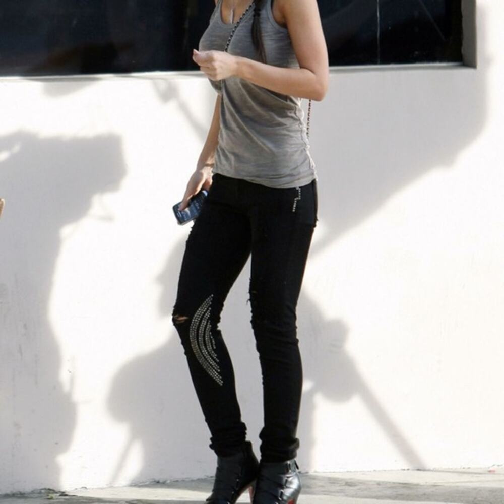 Unknown Factory Distressed Studded Skinny Biker‎ Jeans Black